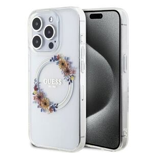 Guess PC/TPU Flowers Ring Glossy Logo MagSafe Zadní Kryt pro iPhone 15 Pro Transparent GUHMP15LHFWFCT