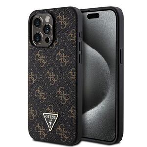 Guess PU Leather 4G Triangle Metal Logo Zadní Kryt pro iPhone 15 Pro Max Black GUHCP15XPG4GPK