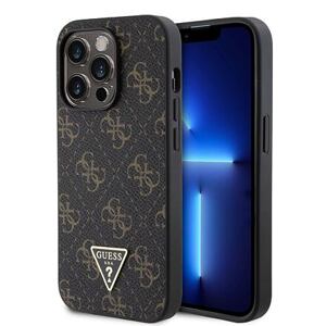 Guess PU Leather 4G Triangle Metal Logo Zadní Kryt pro iPhone 14 Pro Black GUHCP14LPG4GPK