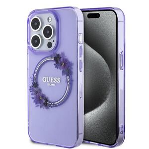 Guess PC/TPU Flowers Ring Glossy Logo MagSafe Zadní Kryt pro iPhone 15 Pro Purple GUHMP15LHFWFCU