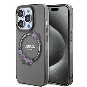 Guess PC/TPU Flowers Ring Glossy Logo MagSafe Zadní Kryt pro iPhone 13 Pro Max Black GUHMP13XHFWFCK