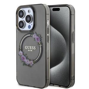 Guess PC/TPU Flowers Ring Glossy Logo MagSafe Zadní Kryt pro iPhone 14 Pro Max Black GUHMP14XHFWFCK