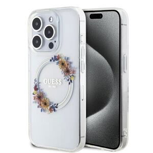 Guess PC/TPU Flowers Ring Glossy Logo MagSafe Zadní Kryt pro iPhone 14 Pro Transparent GUHMP14LHFWFCT