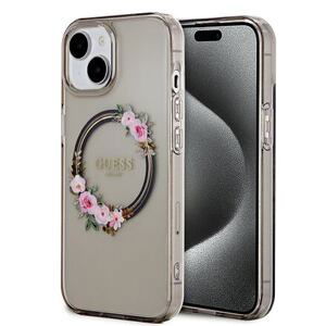 Guess PC/TPU Flowers Ring Glossy Logo MagSafe Zadní Kryt pro iPhone 15 Black GUHMP15SHFWFCK