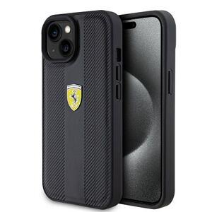 Ferrari PU Leather Hot Stamp Groove Pattern Zadní Kryt pro iPhone 15 Black FEHCP15SP3GRK