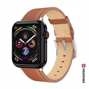 SWISSTEN LEATHER BAND FOR APPLE WATCH 42 / 44 / 45 / 49 mm BROWN (silver buckle and silver lug) 46000814