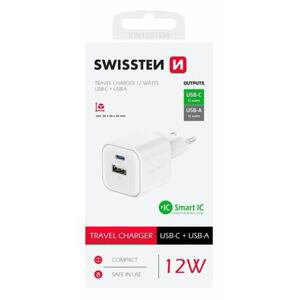 SWISSTEN TRAVEL CHARGER 12W 1x USB-C + 1x USB-A WHITE 22071500