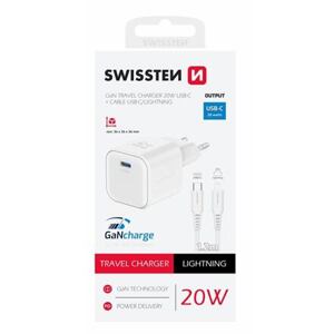 SWISSTEN TRAVEL CHARGER GaN 1x USB-C 20W POWER DELIVERY WHITE + DATA CABLE USB-C/LIGHTNING 1,2M WHIT 22070140