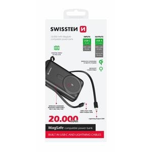 Swissten power bank 20000 mah pd 20W s integrovanými kabely USB-C a lightning (kompatibilní s magsafe); 8595217484795