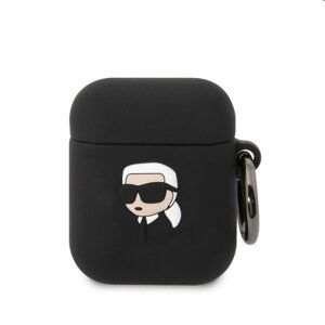 Karl Lagerfeld 3D Logo NFT Karl Head silikonový obal pro Apple AirPods 1/2, černý