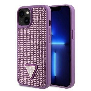 Guess Rhinestones Triangle Metal Logo Kryt pro iPhone 15 Plus, fialové