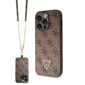 Guess PU 4G Strass Triangle Metal Logo Zadní Kryt + Crossbody Popruh pro iPhone 15 Pro Max, brown