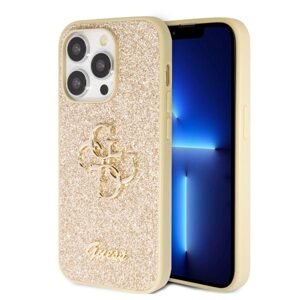 Guess PU Fixed Glitter 4G Metal Logo Zadní Kryt pro iPhone 15 Pro Max, gold