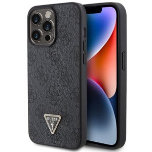 Guess PU 4G Strass Triangle Metal Logo Zadí Kryt pro iPhone 15 Pro Max, black