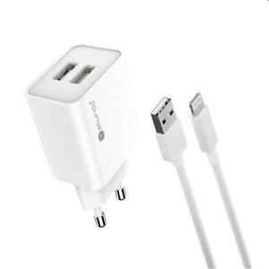 Sturdo Síťová nabíječka 2,1A 2xUSB + nabíjecí kabel USB/lightning, bílá