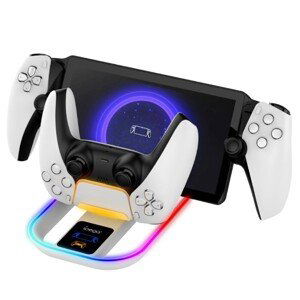 iPega P5P11 nabíjecí stanice s RGB 2v1 pro Playstation Portal Remote Player a PS5 ovladač, bílá