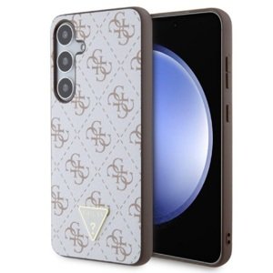 Zadní kryt Guess PU Leather 4G Triangle Metal Logo pro Samsung Galaxy S24 Plus, bílý