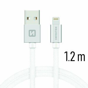 Datový kabel Swissten textilní s Lightning konektorem a podporou rychlonabíjení, Silver