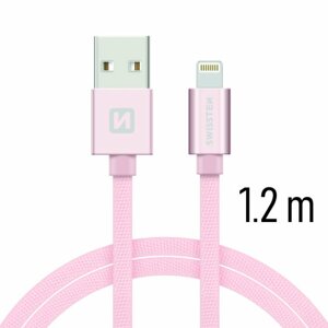 Datový kabel Swissten textilní s Lightning konektorem a podporou rychlonabíjení, Rose Gold