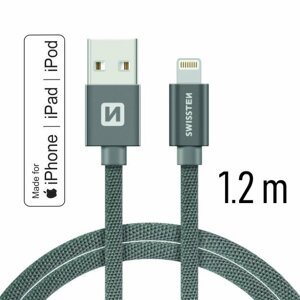 Datový kabel Swissten textilní s certifikací MFI, Lightning konektorem a podporou rychlonabíjení, Grey