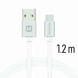 Datový kabel Swissten textilní s USB-C konektorem a podporou rychlonabíjení, Silver