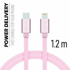 Datový kabel Swissten textilní s USB-C + Lightning konektory a podporou rychlonabíjení, Rose Gold