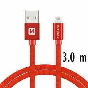 Datový kabel Swissten textilní s Lightning konektorom a podporou rychlonabíjení, Red