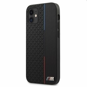 BMW PU Triangles Tricolor Line Kryt pro iPhone 12 mini, Black