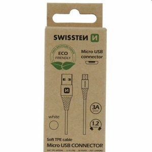 Swissten Data Cable Textile USB / Micro USB 1.2 m, bílý, eco balení