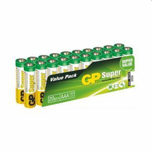 Alkalická mikrotužková baterie AAA, GP Super, 20 kusů