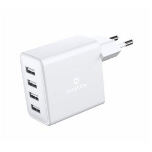 Adaptér Swissten 4 x USB 4 A 20 W, bílý