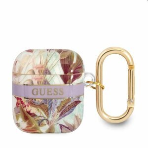 GUESS TPU Flower Print obal pro Apple AirPods 1/2, purple