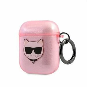 Karl Lagerfeld TPU Glitter Choupette Head obal pro Apple Airpods 1/2, růžové
