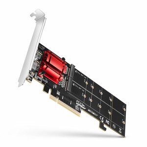 AXAGON PCEM2-ND PCE-E 3.0 8x radič - dual M.2 NVMe M-key slot adapter w. dataswitch, SP & LP, up to 110mm SSD