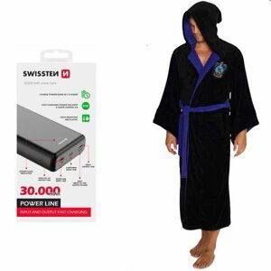 Swissten Power Line Powerbank 30 000 mAh 20W, PD, black + Župan Bathrobe Ravenclaw Fleece Black Blue (Harry Potter)