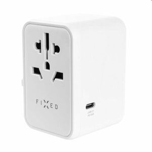 FIXED Cestovní adaptér pro EU, UK, USA/AUS s 3xUSB-C a 2xUSB výstupem, GaN, PD 65W, bílý