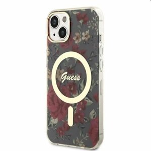 Pouzdro Guess PC/TPU Flowers IML MagSafe for Apple iPhone 13, kaki