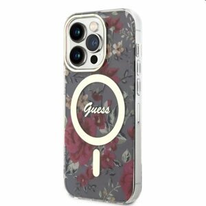 Pouzdro Guess PC/TPU Flowers IML MagSafe for Apple iPhone 14 Pro, kaki