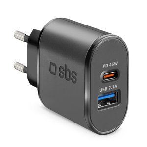 SBS Cestovní adaptér USB/USB-C, PD, 45 W, černá