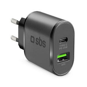 SBS Cestovní adaptér USB AFC/USB-C, PD 25W, černá