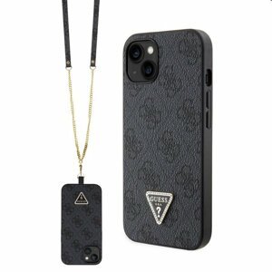 Pouzdro Guess PU 4G Strass Triangle Metal Logo + Crossbody popruh pro iPhone 15. black