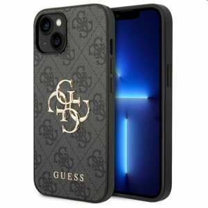 Pouzdro Guess PU 4G Metal Logo pro iPhone 15 Plus, šedé