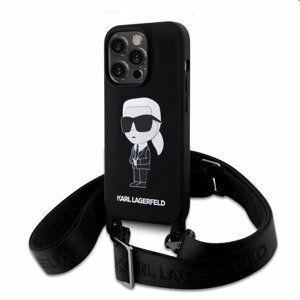 Karl Lagerfeld Liquid Silicone Crossbody Ikonik pro Apple iPhone 15 Pro, černé