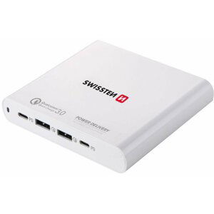 SWISSTEN síťový adaptér 2x USB-C + 2x USB, PD, QC, 3A, 87W, bílá - 22013340