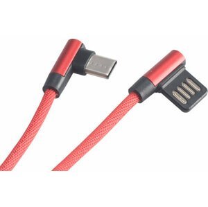 Akasa kabel USB-A 2.0 - USB-C, M/M, zahnuté konektory 90°, 1m, červená - AK-CBUB40-10RD