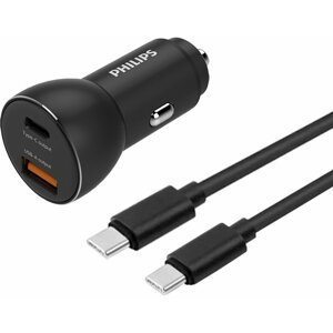 Philips nabíječka do auta, USB, USB-C, PD, QC, 30W + USB-C kabel, M/M, 1m - Phil-DLP2521C/00