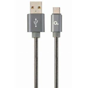 Gembird kabel CABLEXPERT USB-A - USB-C, M/M, PREMIUM QUALITY, metalická spirála, 2m, šedá - CC-USB2S-AMCM-2M-BG