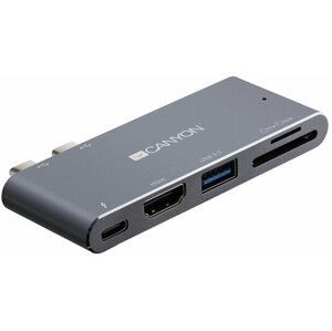 Canyon dokovací stanice, 2x USB-C - USB 3.0, Thunderbolt 3, 4K HDMI, čtečka SD karet, PD, šedá - CNS-TDS05DG