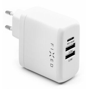 FIXED síťová nabíječka, USB-C, 2xUSB, PD, 45W, bílá - FIXC45-C2U-WH