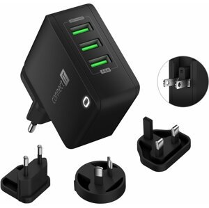 CONNECT IT nabíjecí adaptér Nomad2 WorldTravel, cestovní, 3xUSB, 24W, černá - CWC-3310-BK